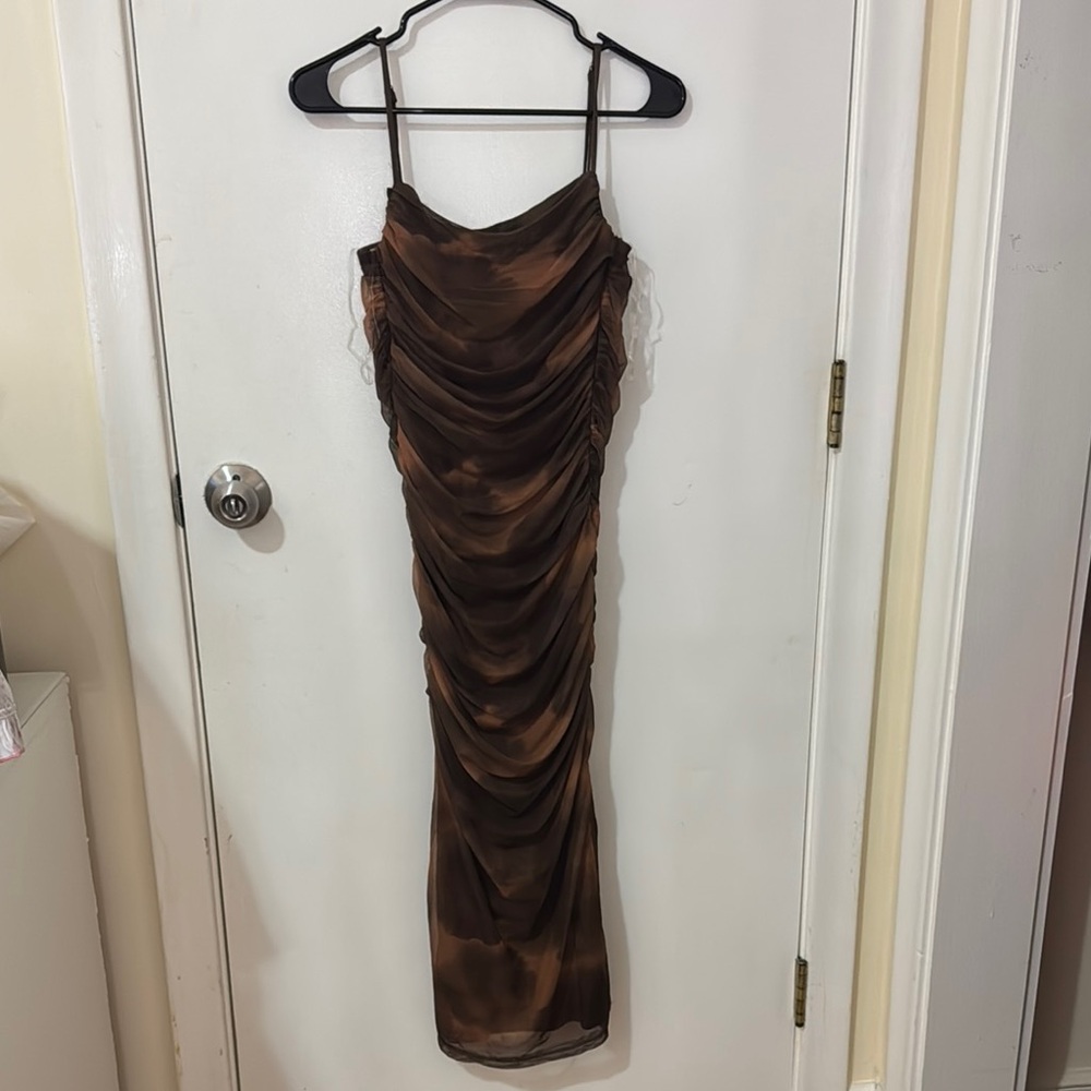 Windsor Cream and Brown Bodycon Dress Spaghetti Strap Night Out